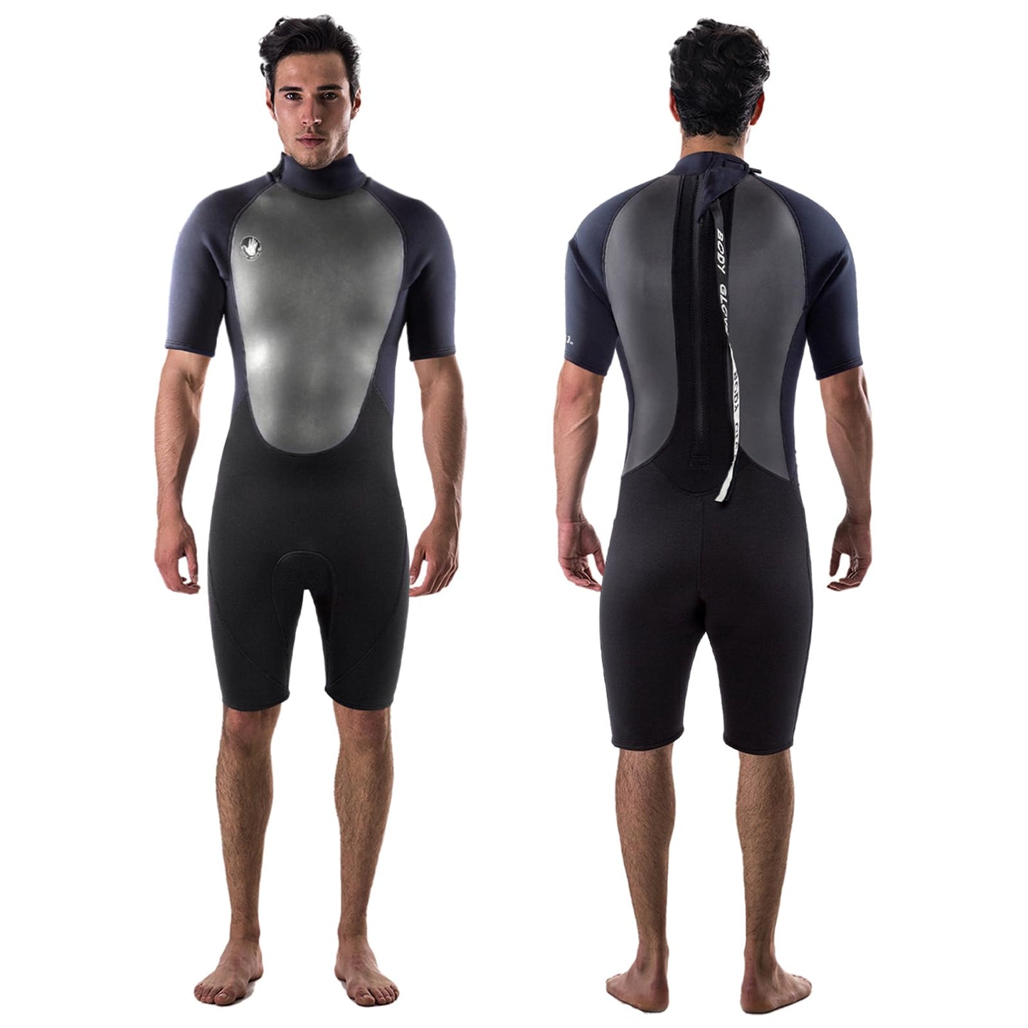 Body Glove Pro3 Men Shorty Wetsuit 2/1mm Back Zip Short Sleeve Spring Wet Suit for Boogie Boarding Surfing Swimming Snorkeling Scuba Diving