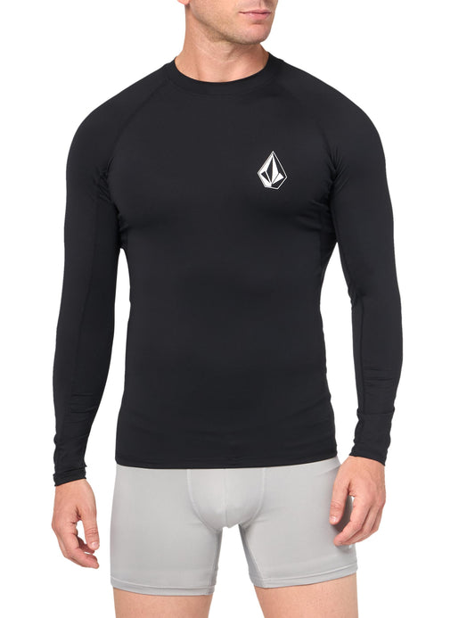 Volcom Mens Standard Solid UPF 50+ Long Sleeve Rashguard Black Stone