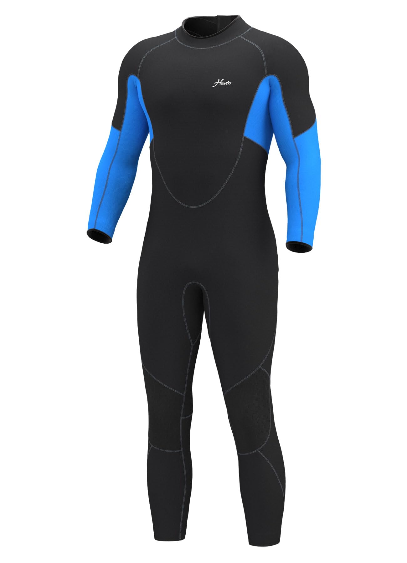 Hevto Men Wetsuit 4/3mm Neoprene GBS Full Wet Suit in Cold Water Back Zip for Surfing Swimming Diving Kayak SUP (Men Blue S)