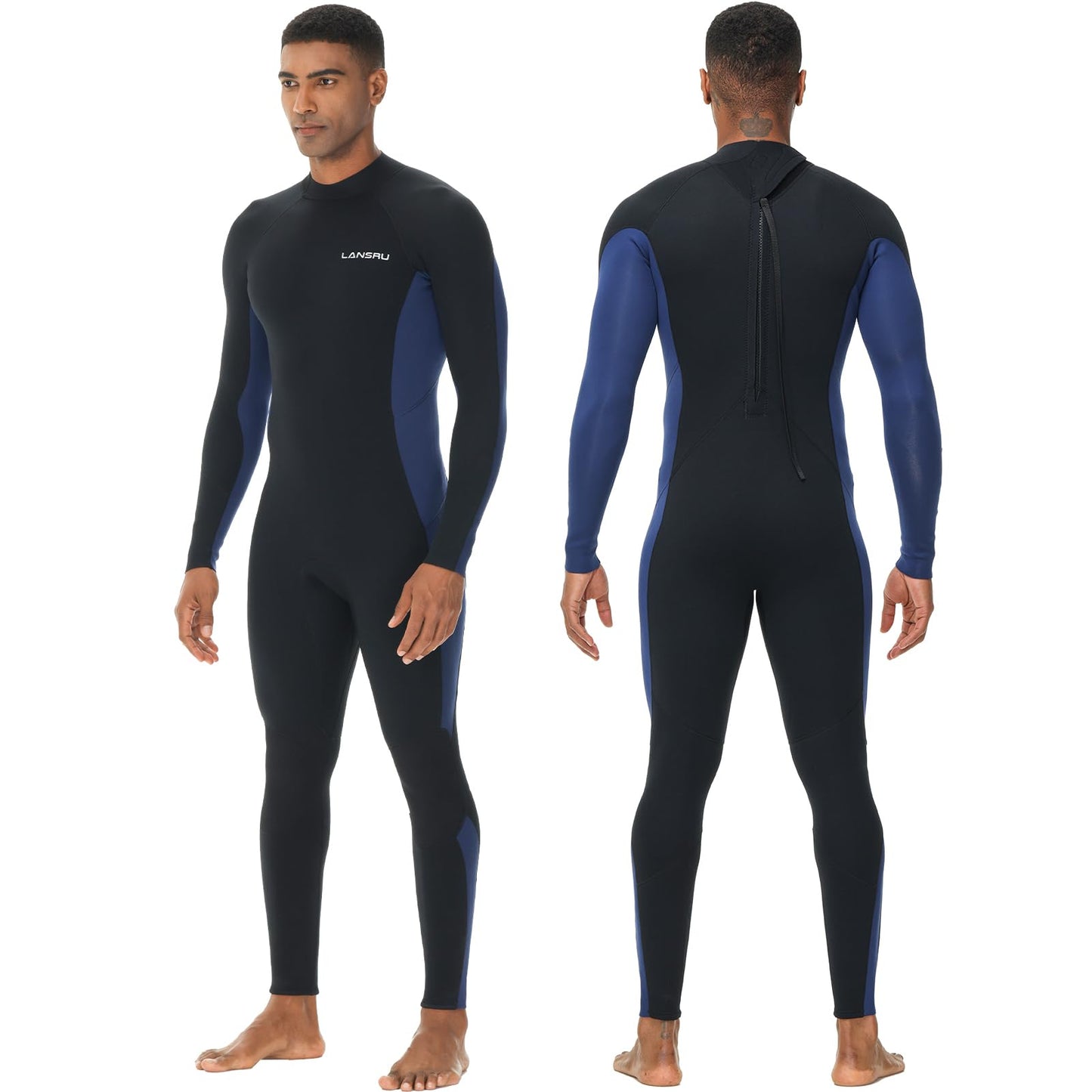 Lansru Men Wetsuit 5/4mm Upgrade CR Neoprene Wetsuits for Men Ideal Thermal Wet Suit in Cold Water Back Zip for Surfing Snorkeling Diving Swimming