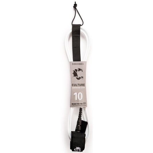 Culture Supply Surfboard Surf Leash (6 Sizes - 5 Colors): 6ft Comp | 6 ft Reg | 7ft | 8ft | 9ft | 10ft (White 10ft (8mm Cord))