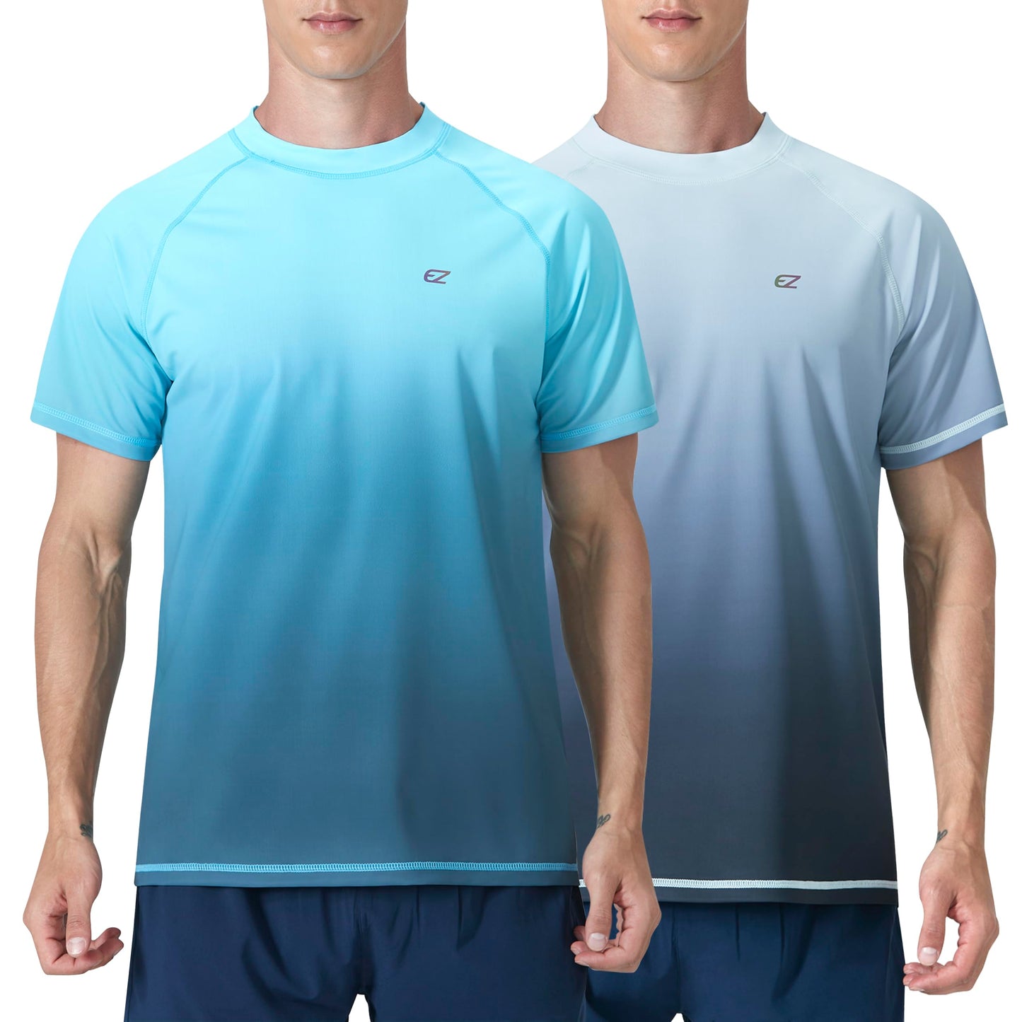 Mens Swim Shirts Rash Guard UPF 50+ UV Sun Protection T-Shirt Quick Dry Fishing Beach T Shirts Short Sleeve(2PACKM)
