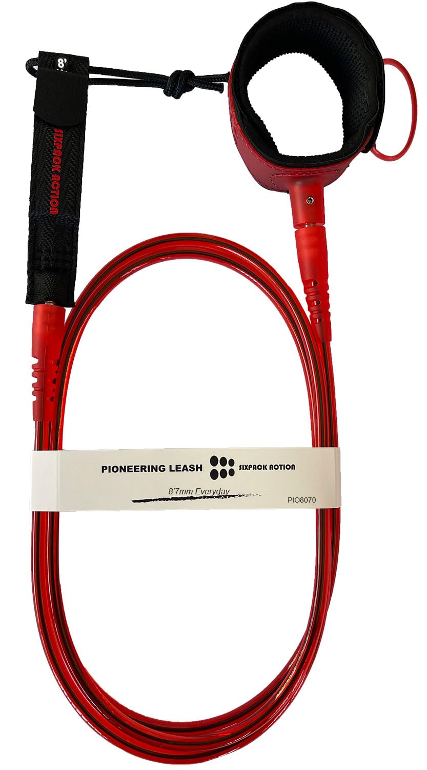 SIXPACK ACTION Pioneering 6ft/7ft/8ft 7mm Pro Surfboard Leash Surfing Leash Leg Rope with 360-Degree Integral Molding Cuff Providing Maximum Durability Flexibility and Comfort (Red 8ft 7mm)