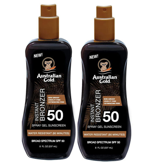 Australian Gold Spray Gel Sunscreen with Instant Bronzer SPF 50 8 Ounce Pack Of 2