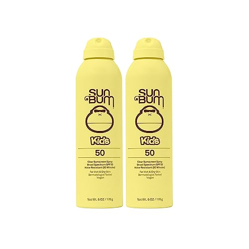 Sun Bum Kids SPF 50 Clear Sunscreen Spray | Wet or Dry Application | Hawaii 104 Reef Act Compliant (Octinoxate & Oxybenzone Free) Broad Spectrum UVA/UVB Sunscreen | 6 oz (Pack of 2)