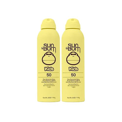 Sun Bum Kids SPF 50 Clear Sunscreen Spray | Wet or Dry Application | Hawaii 104 Reef Act Compliant (Octinoxate & Oxybenzone Free) Broad Spectrum UVA/UVB Sunscreen | 6 oz (Pack of 2)