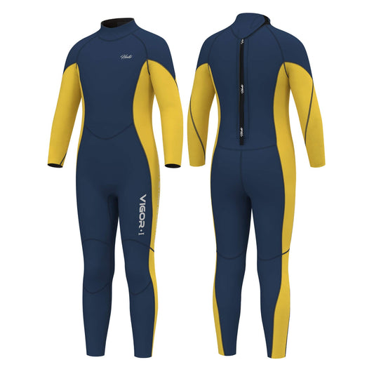 Hevto Swimming Wetsuits Kids Youth 3mm Neoprene Full Wet Suit Surfing Keep Warm Back Zip for Child (K12-Yellow 16)