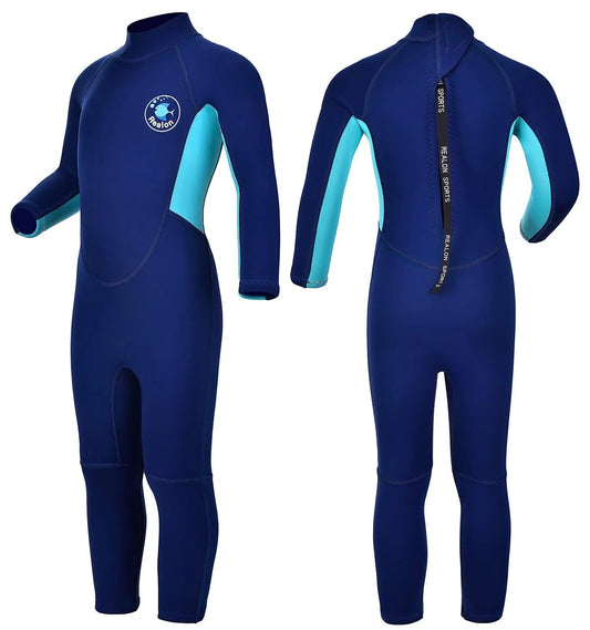 REALON Kids Wetsuit for Girls Boys Toddler and Youth 3mm Neoprene Child Full Wet Suits Warm in Cold Water Thermal Swimsuit Back Zip for Swimming Diving Jet Skiing Surfing