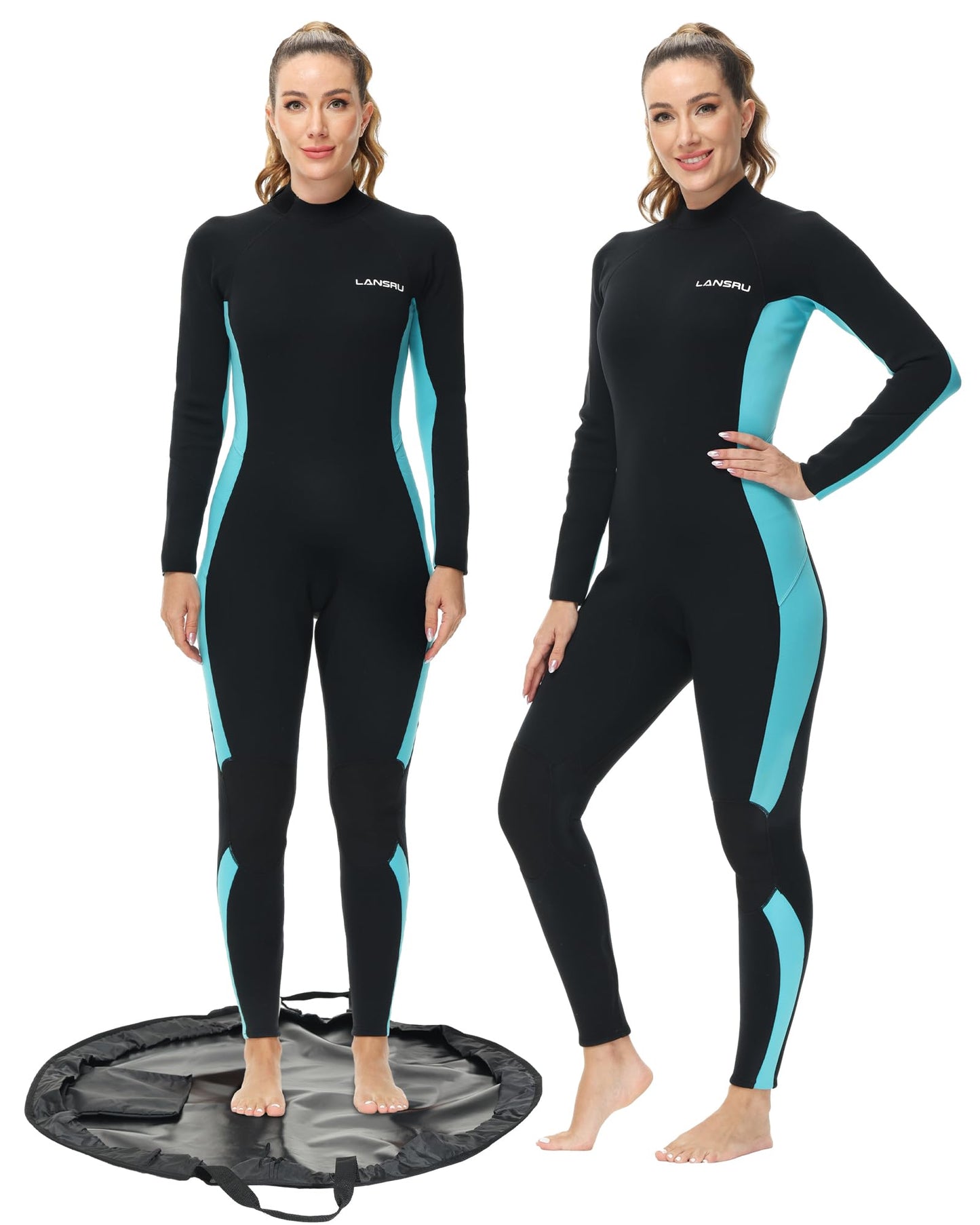 Lansru Wetsuits with Waterproof Changing Mat Bag Upgrade CR Neoprene 3/2mm Full Suits Ideal Thermal Diving Suit in Cold Water Back Zip for Surfing Snorkeling Diving Swimming