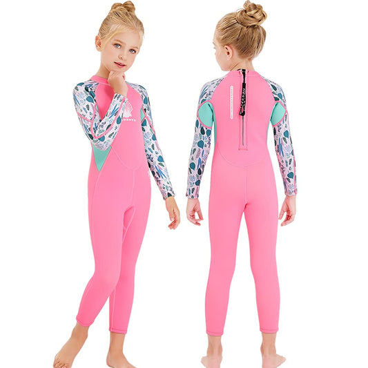 ILAVSUN Kids Wetsuit Girl - 2.5mm Neoprene Full Body Thermal Wet Suits Long Sleeve One Piece Swimsuit Back Zipper Keep Warm for Diving Scuba Snorkeling Swimming Surfing Cold Water Sports S Pink