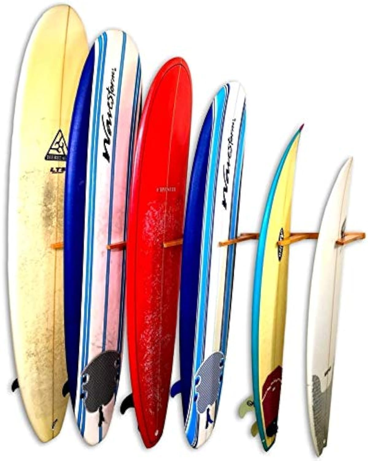 StoreYourBoard Vertical Timber Surfboard Wall Rack Holds 6 Surfboards Home and Garage Storage Mount System (Natural)