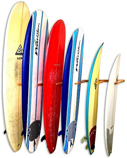 StoreYourBoard Vertical Timber Surfboard Wall Rack Holds 6 Surfboards Home and Garage Storage Mount System (Natural)