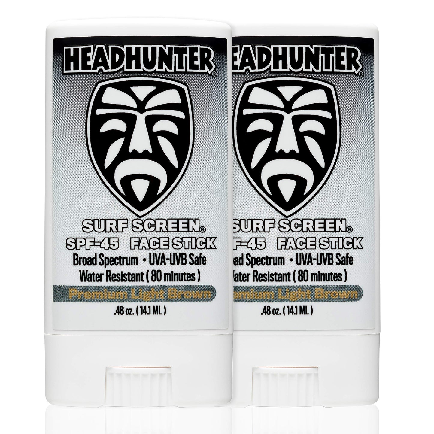 Headhunter Sunscreen Face Stick SPF 45 Waterproof Surf Sunblock for Waterman Water-Resistant Facial Sunscreen for Ultra-Sport Protection and Solar Defense (80 min) Tinted Light Brown (2 pack)