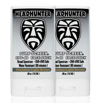 Headhunter Sunscreen Face Stick SPF 45 Waterproof Surf Sunblock for Waterman Water-Resistant Facial Sunscreen for Ultra-Sport Protection and Solar Defense (80 min) Tinted Light Brown (2 pack)