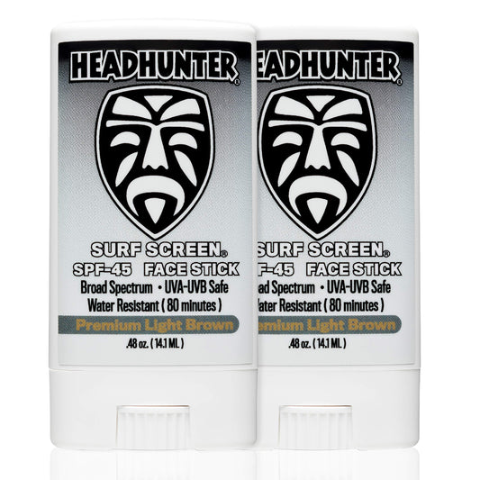 Headhunter Sunscreen Face Stick SPF 45 Waterproof Surf Sunblock for Waterman Water-Resistant Facial Sunscreen for Ultra-Sport Protection and Solar Defense (80 min) Tinted Light Brown (2 pack)