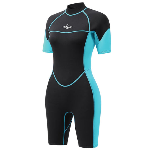 AICARSHI 3mm Shorty Wetsuit for Women - Neoprene Dive Skin Back Zip Scuba Diving Suit One Piece Wet Suits Full Body Rash Guard for Diving Snorkeling Surfing Swimming MWA