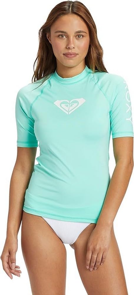 Roxy Womens Rash Guard Whole Hearted UPF 50+Short Sleeve Sun Protection Swim Shirt-Quick Dry Rashguard Opal Large