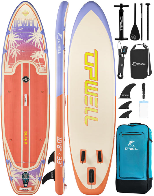 UPWELL Inflatable Stand Up Paddle Board Premium SUP Paddle Boards for Adults 10’8”Blow up Paddle Boards 6” Thick Island