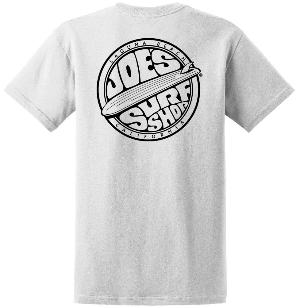 JOES SURF SHOP Mens Fins Up Logo Heavy Cotton T-Shirt-L-White/b