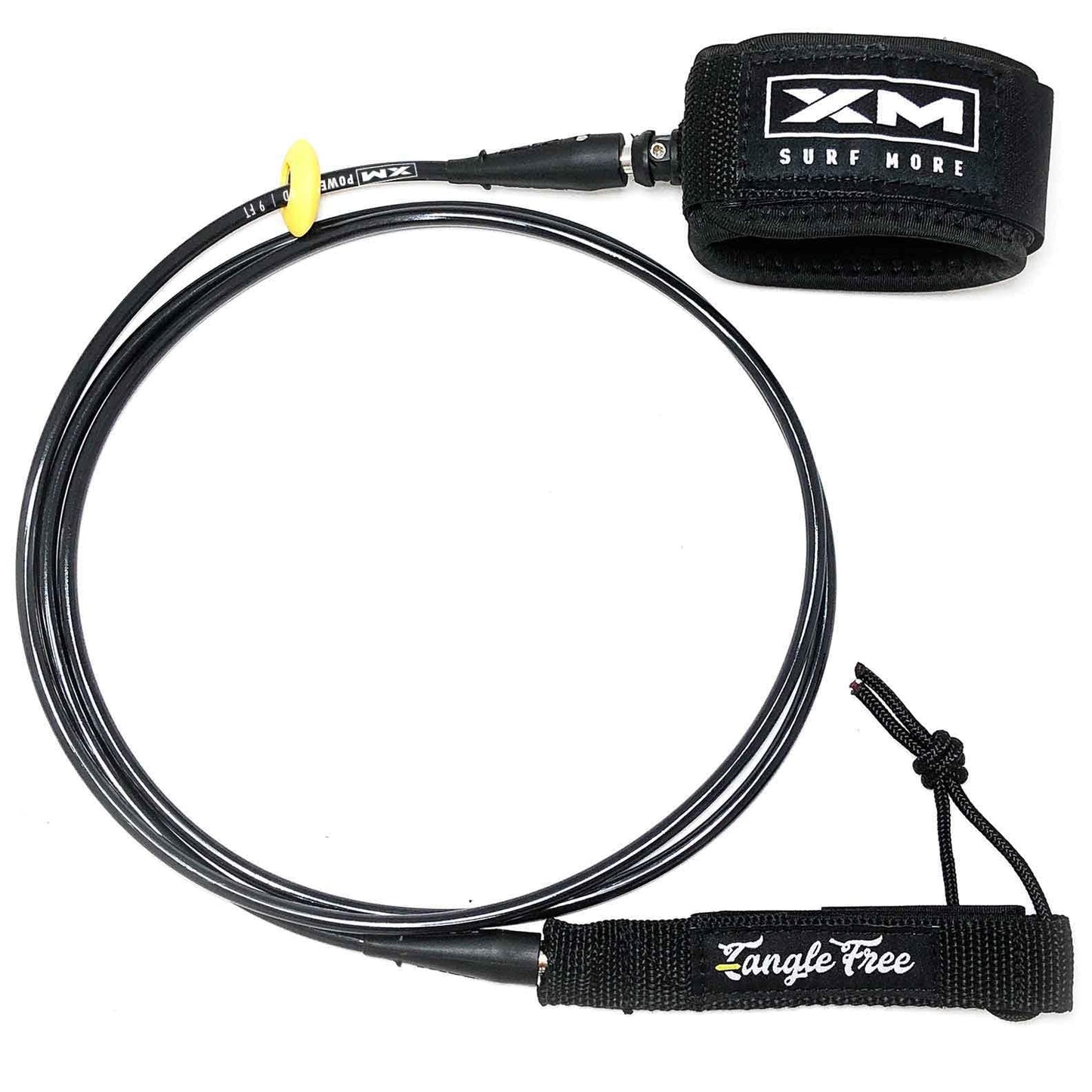 XM SURF MORE Comp 8ft Surfboard Leash with Tangle Free Upgrade Cord Thickness (.220in) Key Pocket Unbreakable Swivels Detachable Railsaver Made in USA