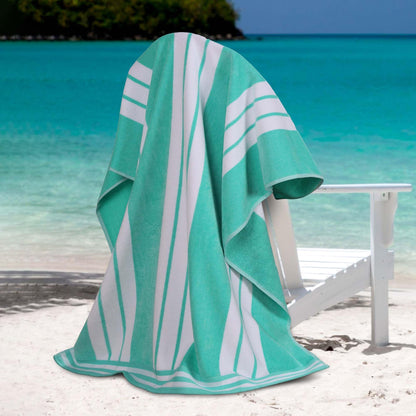 Superior Oversized Cotton Beach Towel Set of 4 Absorbent Towels for Bathroom Beach Pool Swim Adults Kids Vacation Travel Bath Sheet Quick Dry Basics Trip Essentials Striped Decor Mint