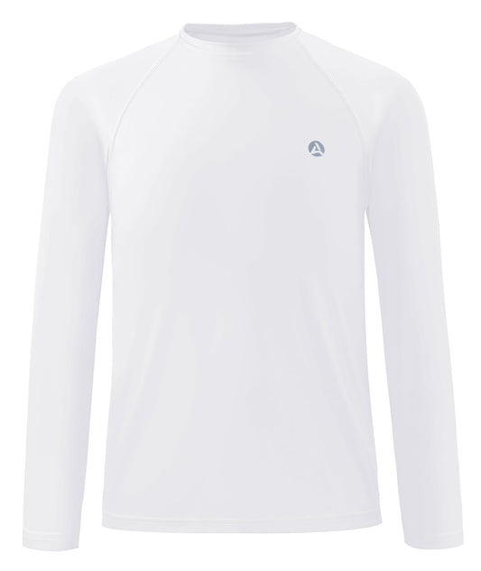 Youth Kids Long Sleeve Shirts Sun Protection Rash Guard UPF50+ Moisture Wicking Athletic for Cycling Workout Play Water Swim White