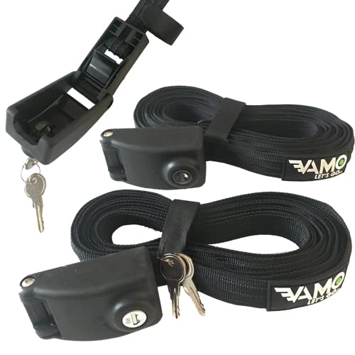 Vamo Premium Locking Tie Downs with 3 Stainless Steel Cables No Scratch Silicone Buckle Surf or SUP Tie Down Straps for Surfboards Paddle Boards Kayaks and Canoes (Two Pack) (14 0")