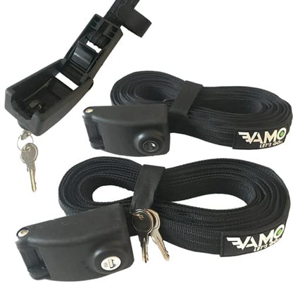 Vamo Premium Locking Tie Downs with 3 Stainless Steel Cables No Scratch Silicone Buckle Surf or SUP Tie Down Straps for Surfboards Paddle Boards Kayaks and Canoes (Two Pack) (14 0")