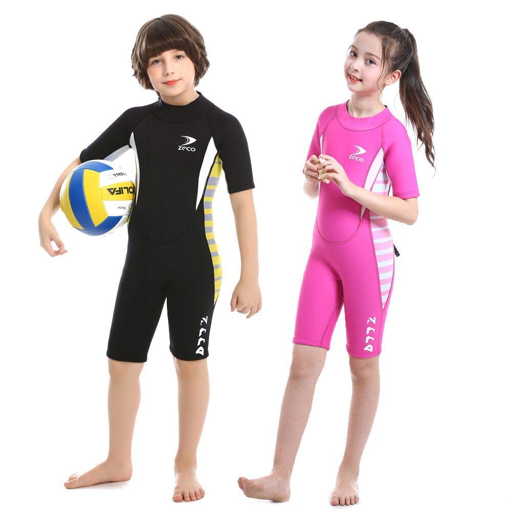 2.5mm Kids Shorty Wetsuit Boys and Girls Full Body Thermal Neoprene Swimsuit Back Zip Wet Suit for Scuba Diving Swimming Surfing