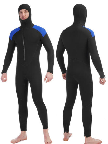 Realon Men Wetsuit 5mm Neoprene Scuba Diving One Piece Spearfishing Full Suit with Hooded Thermal Wet Suits Front Zipper in Cold Water for Surfing Swimming Diving Snorkeling