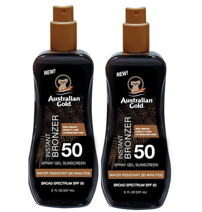 Australian Gold Spray Gel Sunscreen with Instant Bronzer SPF 50 8 Ounce Pack Of 2