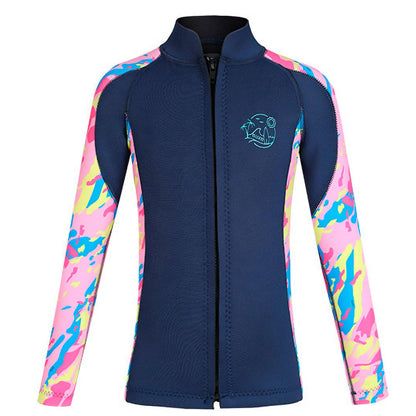 Kids Wetsuit Top 2.5mm Neoprene Front Zip Long Sleeve Wetsuit Jacket for Boys and Girls Wet Suit Top for Surfing Swimming Diving Water Sport XS Size