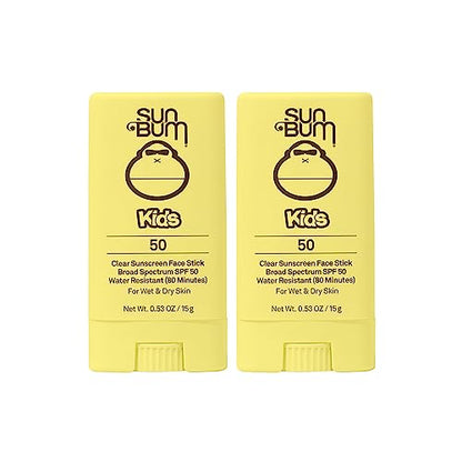 Sun Bum Kids SPF 50 Clear Sunscreen Face Stick | Wet or Dry Application | Hawaii 104 Reef Act Compliant (Octinoxate & Oxybenzone Free) Broad Spectrum UVA/UVB Sunscreen | 0.53 oz (Pack of 2)