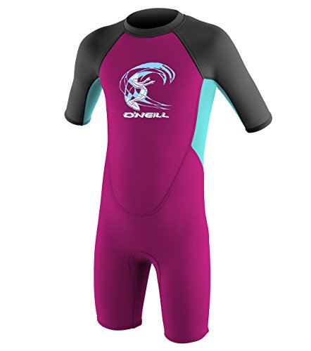 ONeill Toddler Reactor-2 2mm Back Zip Short Sleeve Spring Wetsuit Berry/Light Aqua/Graphite 3