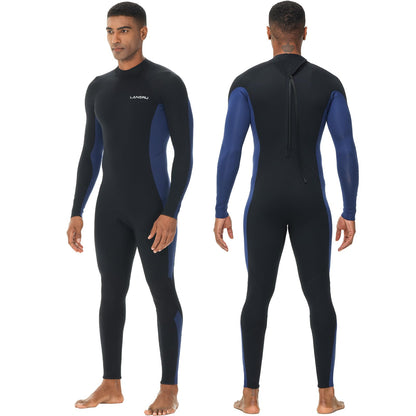 Lansru Men Wetsuit 5/4mm Upgrade CR Neoprene Wetsuits for Men Ideal Thermal Wet Suit in Cold Water Back Zip for Surfing Snorkeling Diving Swimming