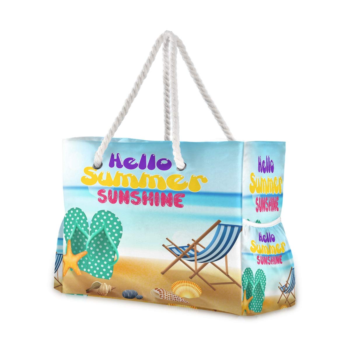 senya Large Beach Bags Totes Swim Canvas Tote Shoulder Bag Water Resistant Bags for Gym Travel Daily (Beach Summer With Flip-Flops)
