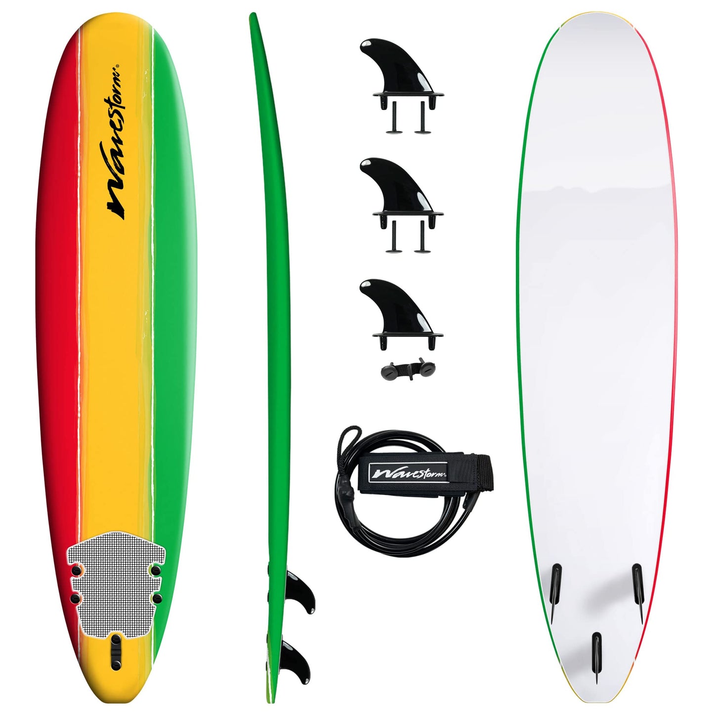 Wavestorm - Classic Soft Top Foam 8ft Surfboard (Tri Color Solid