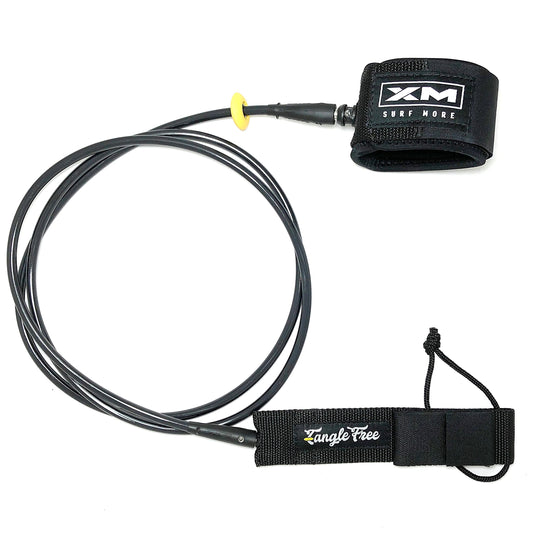XM SURF MORE Regular 9ft Surfboard Leash with Tangle Free Upgrade Cord Thickness (.270in) Key Pocket Unbreakable Swivels Detachable Railsaver Made in USA